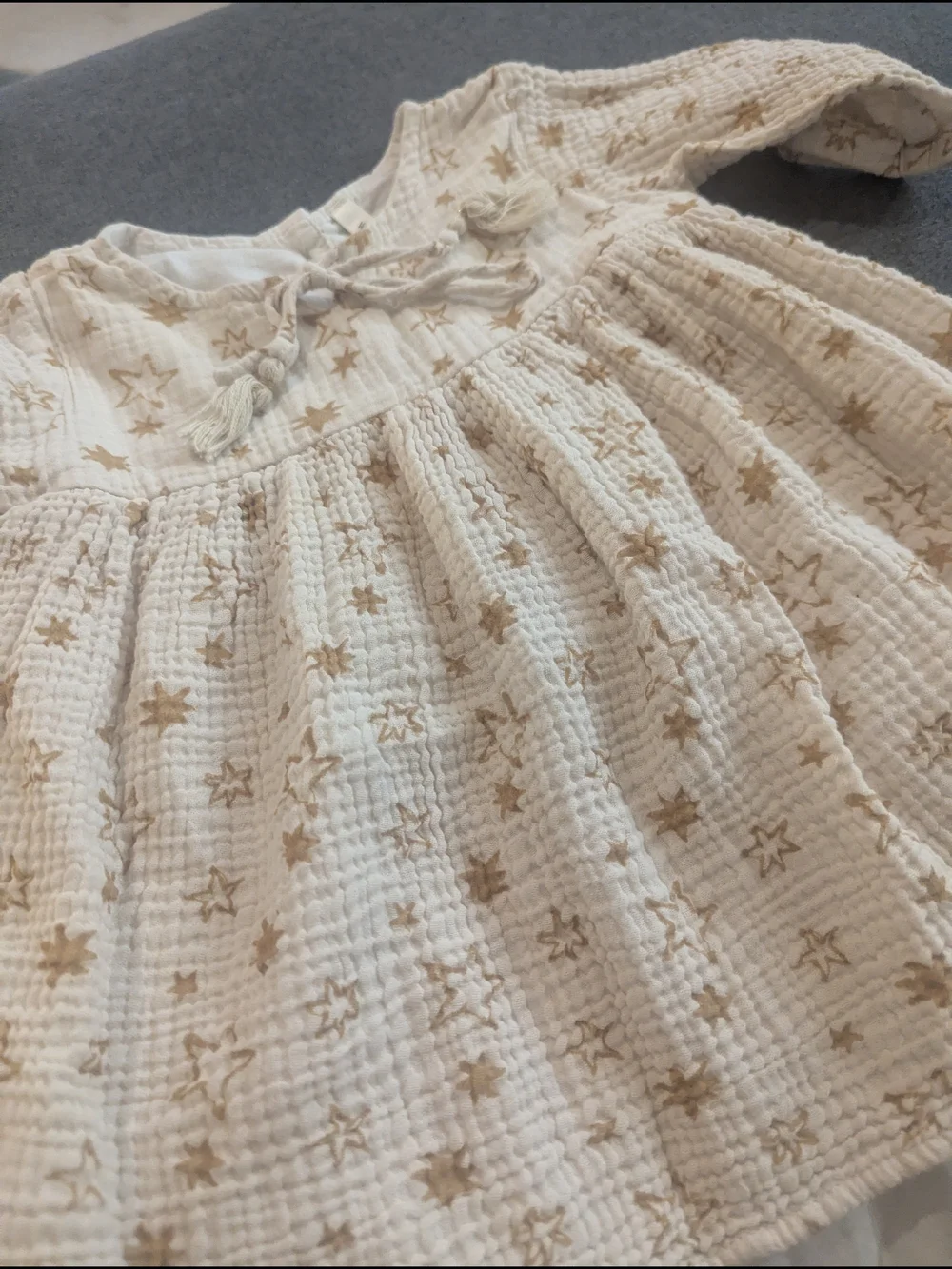 Wild Wawa Cream Star-Print Girls' Casual Dress with Lace Hem